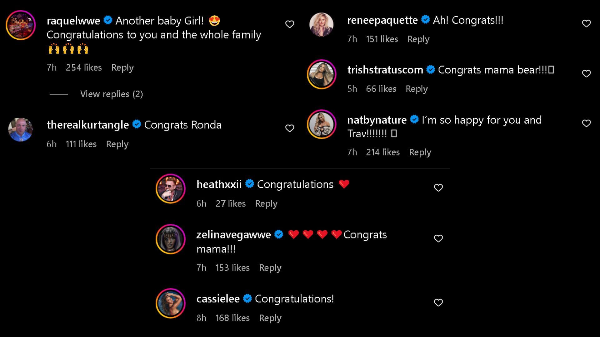 Some comments on Ronda Rousey's Instagram post.